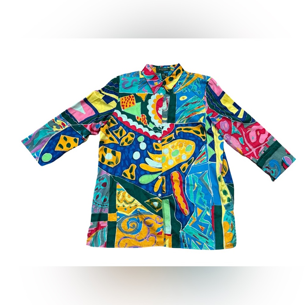 LAUREN RALPH LAUREN Petite Lightweight Abstract Print Blouse Multi Color